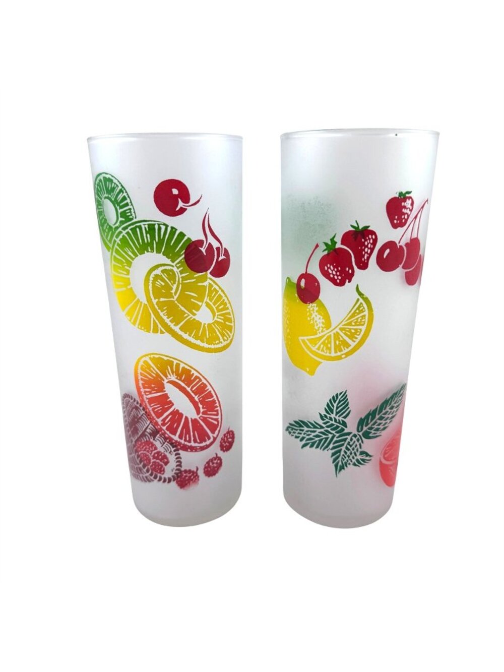 Federal Glassware Set of 2 Fruit Satin Frosted Glasses Vintage 1950s